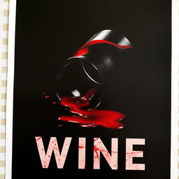 Film poster featuring an overturned wine glass with red wine spilling out and some blood stains on the surface, vertical format, set against a dark background