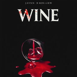 Film poster featuring an overturned wine glass with red wine spilling out and some blood stains on the surface, vertical format, set against a dark background