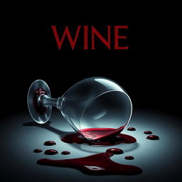 A cinematic movie poster featuring a wine glass overturned on the ground, with red wine spilling out and creating a pool