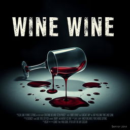 A cinematic movie poster featuring a wine glass overturned on the ground, with red wine spilling out and creating a pool