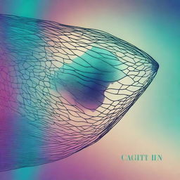 A digital artwork featuring a color gradient from deep blue to turquoise, with a detailed fish net design