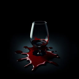 A cinematic movie poster featuring a spilled wine glass with red wine splattered and some blood stains on a dark background
