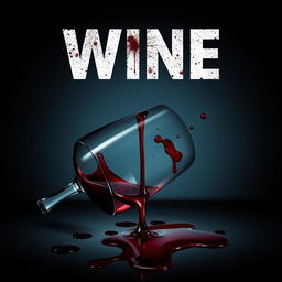 A movie poster design featuring a toppled wine glass with red wine spilling out, creating splashes and drips along the surface