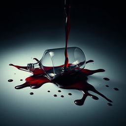 A cinematic movie poster featuring a spilled wine glass with red wine flowing out, creating a dramatic effect