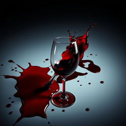 A cinematic movie poster featuring a spilled wine glass with red wine flowing out, creating a dramatic effect