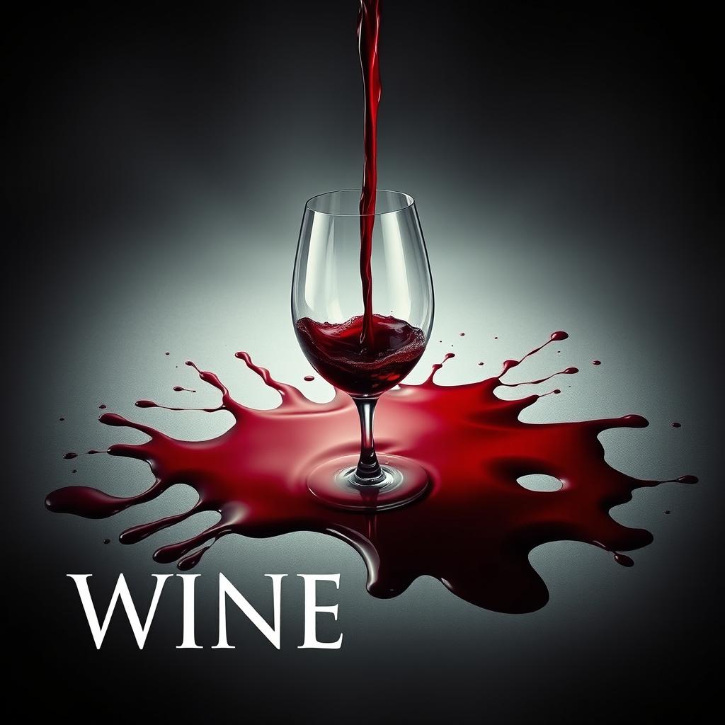 A cinematic movie poster featuring a spilled wine glass with red wine flowing out, creating a dramatic effect