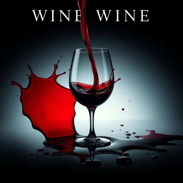 A cinematic movie poster featuring a spilled wine glass with red wine flowing out, creating a dramatic effect