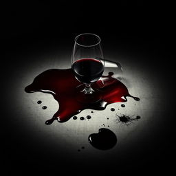 A dramatic movie poster featuring a spilled wine glass with wine splattered around it, along with some dark red blood stains on a textured surface