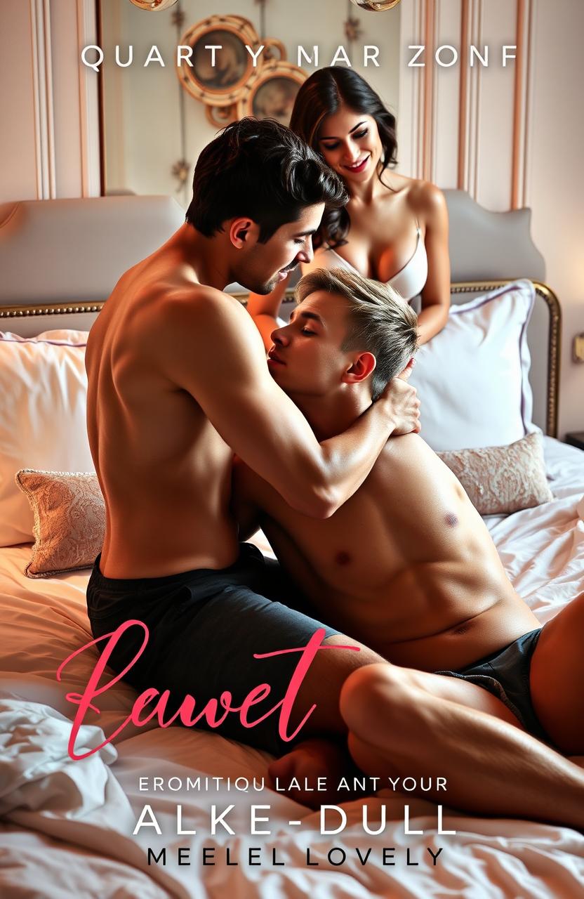 A sweet and sensual erotica novella book cover capturing a tender moment in a beautifully designed bedroom