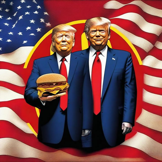 A high-quality digital art piece that creatively blends the features of Donald Trump and Ronald McDonald