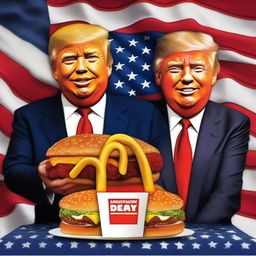 A high-quality digital art piece that creatively blends the features of Donald Trump and Ronald McDonald