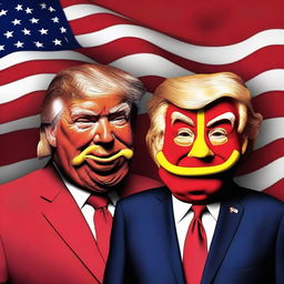 A high-quality digital art piece that creatively blends the features of Donald Trump and Ronald McDonald