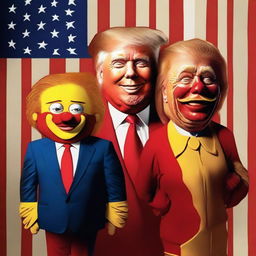 A high-quality digital art piece that creatively blends the features of Donald Trump and Ronald McDonald