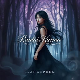 Aesthetic cover design for a fictional Wattpad story titled 'Rantai Karma' by _sapigeprek_