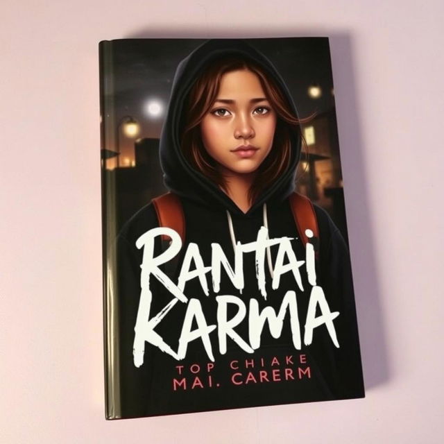 Sampul buku dengan estetika gelap untuk sebuah cerita fiksi di Wattpad berjudul 'Rantai Karma' oleh _sapigeprek_