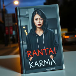 Sampul buku dengan estetika gelap untuk sebuah cerita fiksi di Wattpad berjudul 'Rantai Karma' oleh _sapigeprek_