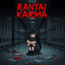Cover design for a dark aesthetic Wattpad story titled 'Rantai Karma' by _sapigeprek_