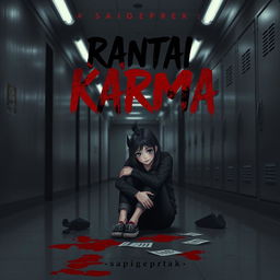 Cover design for a dark aesthetic Wattpad story titled 'Rantai Karma' by _sapigeprek_