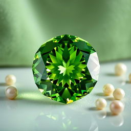 A stunning close-up view of a brilliant green diamond, showcasing its exceptional clarity and intricate facets