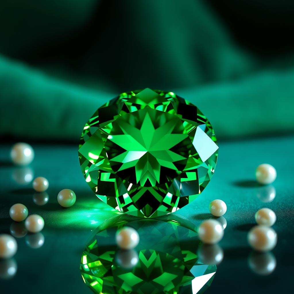 A stunning close-up view of a brilliant green diamond, showcasing its exceptional clarity and intricate facets