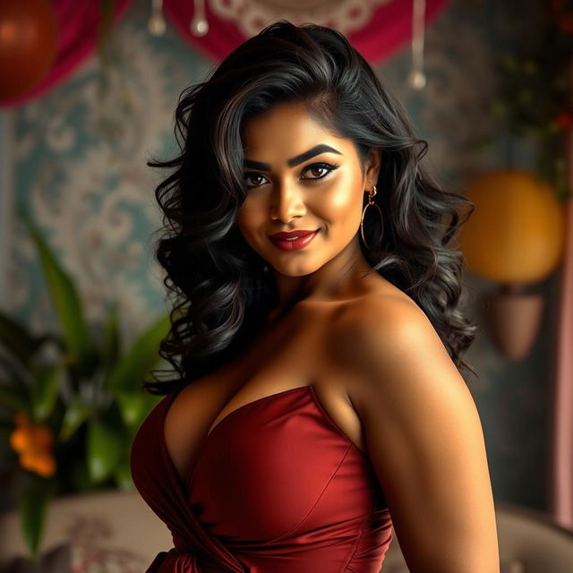 A high-quality, realistic photograph of a curvy Indian woman with a confident demeanor, showcasing her natural beauty