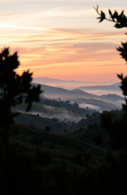 A breathtaking morning dawn scene in the hills, showcasing the beauty of nature