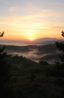 A breathtaking morning dawn scene in the hills, showcasing the beauty of nature