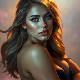 A stunningly realistic and artistically rendered portrait of a woman inspired by the likeness of Olivia Taylor Dudley, with captivating features and a confident pose