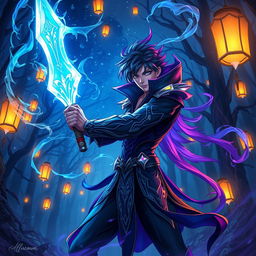 A stunning fantasy illustration of a human soulknife wielding a shimmering, ethereal blade of energy