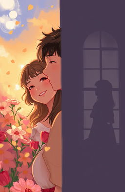 A digital painting depicting two phases of a love story of a person