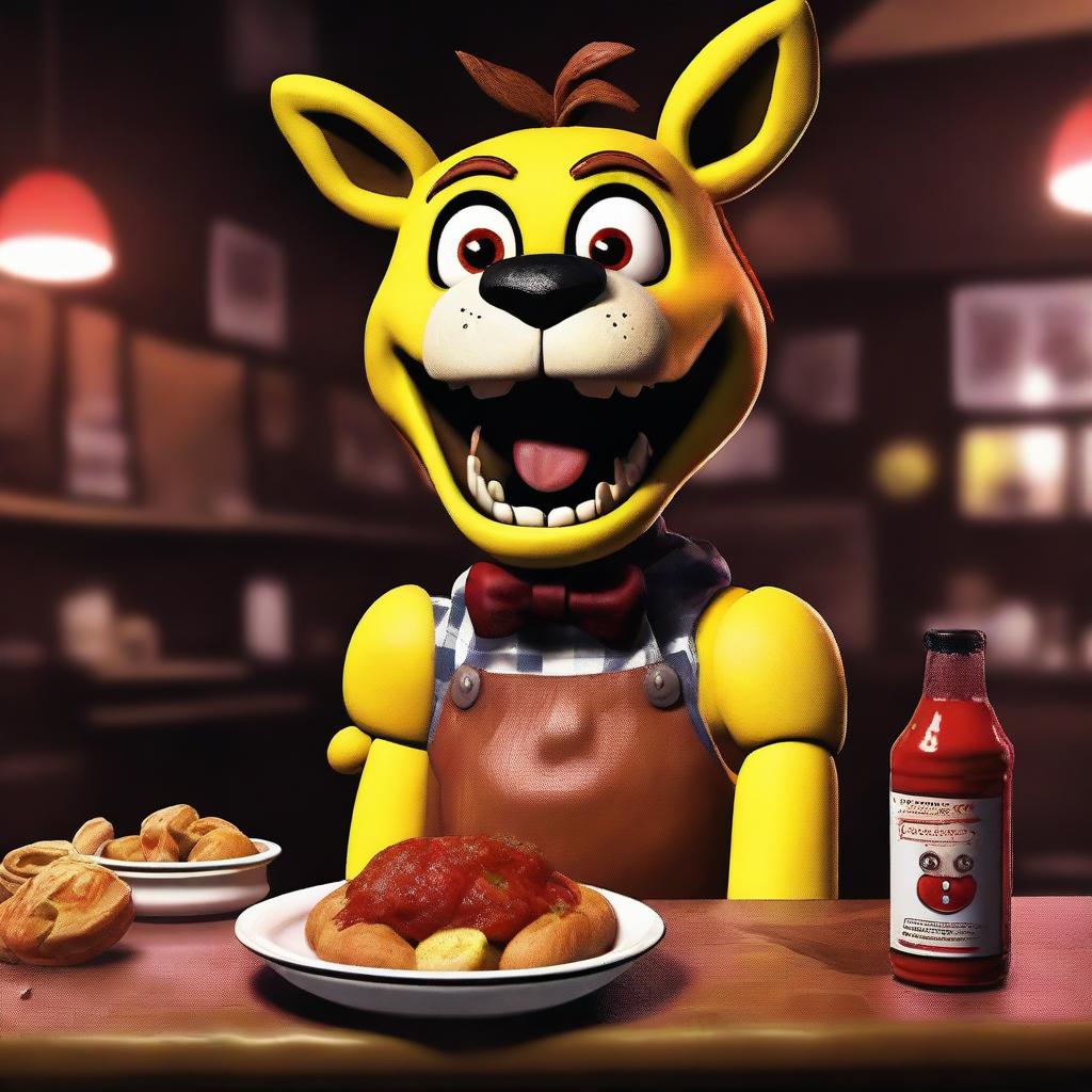 This digital art piece depicts Chica from Five Nights at Freddy's with an added feature - sharp, menacing fangs