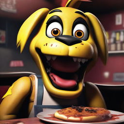 This digital art piece depicts Chica from Five Nights at Freddy's with an added feature - sharp, menacing fangs