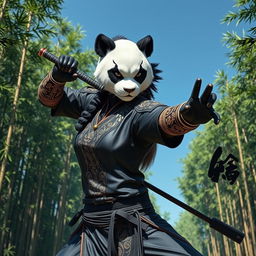 A striking female panda warrior embodying the essence of kung fu, with features inspired by a panther