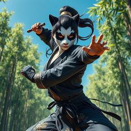 A striking female panda warrior embodying the essence of kung fu, with features inspired by a panther