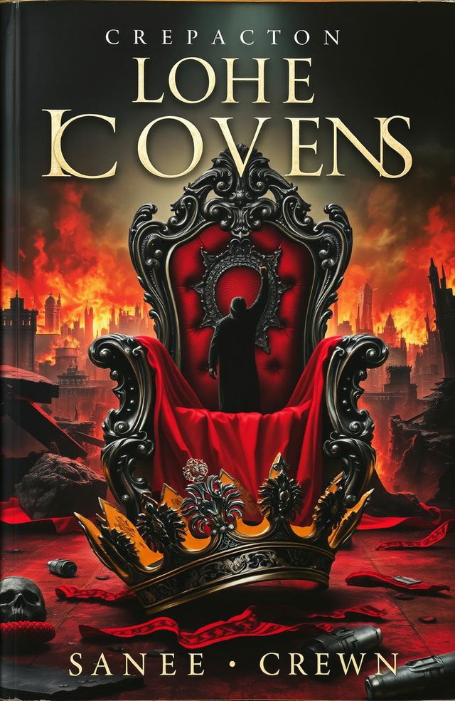 An artistic cover featuring a broken crown lying on the ground in the foreground or hanging precariously on a grand, ornate throne