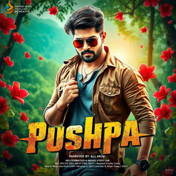A vibrant and dynamic movie poster inspired by the film 'Pushpa'