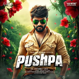 A vibrant and dynamic movie poster inspired by the film 'Pushpa'