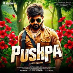 A vibrant and dynamic movie poster inspired by the film 'Pushpa'