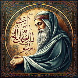 A respectful and artistic representation of the cultural and historical figure Muhammad, depicted through calligraphy and ornate geometric patterns commonly found in Islamic art