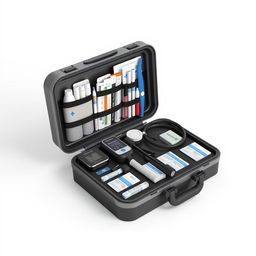 A highly detailed, realistic 3D model of a portable diagnostic kit