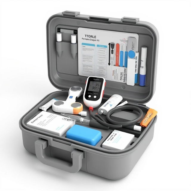 A highly detailed, realistic 3D model of a portable diagnostic kit