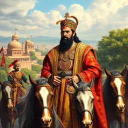 A historical scene depicting Ahmad Shah Durrani (also known as Ahmad Shah Baba), the founder of the Durrani Empire, during his reign in the 18th century in Afghanistan