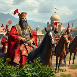 A historical scene depicting Ahmad Shah Durrani (also known as Ahmad Shah Baba), the founder of the Durrani Empire, during his reign in the 18th century in Afghanistan