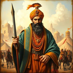 A historical depiction of Ahmad Shah Durrani (also known as Ahmad Shah Baba), the founder of the Durrani Empire in Afghanistan