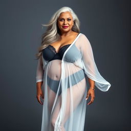 A stunning portrait of a 55-year-old Indian plus-size woman, characterized as a buxom and passionately voluptuous 'cougar'