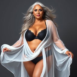 A stunning portrait of a 55-year-old Indian plus-size woman, characterized as a buxom and passionately voluptuous 'cougar'