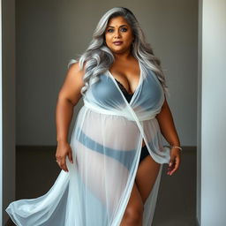 A stunning portrait of a 55-year-old Indian plus-size woman, embodying the essence of a buxom and passionately voluptuous 'cougar'