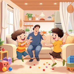 A warm, heartwarming scene inside a cozy living room