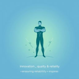 A minimalist vector design featuring a dynamic and confident figure in a powerful posture, embodying the theme of innovation, quality, and reliability
