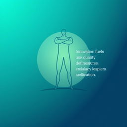 A minimalist vector design featuring a dynamic and confident figure in a powerful posture, embodying the theme of innovation, quality, and reliability